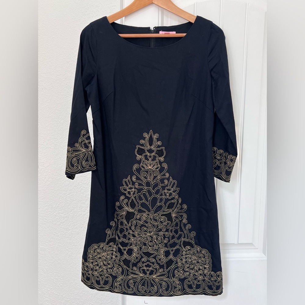 Lilly Pulitzer Black Dress with Gold Embroidery
